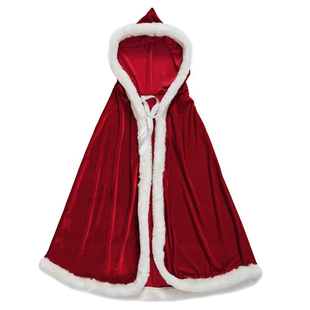 2496 Christmas Cloak Velet Mrs. Santa Claus Hooded Cape Robe Halloween